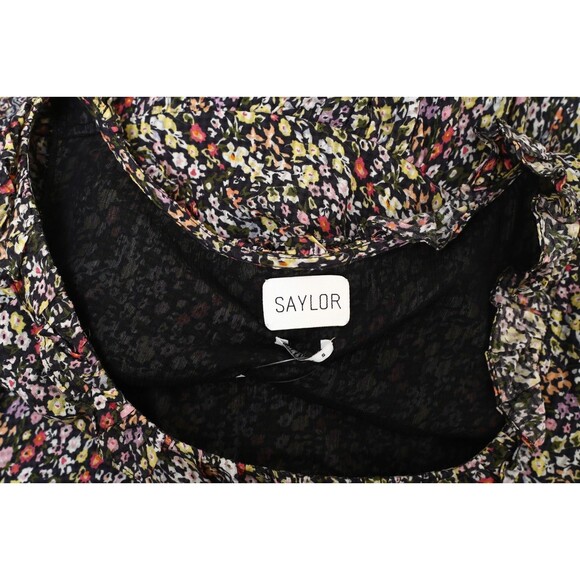 Saylor Anthropologie Black Floral Printed Mini Dress Ruffle Puff Sleeve S 282418 - Picture 5 of 5
